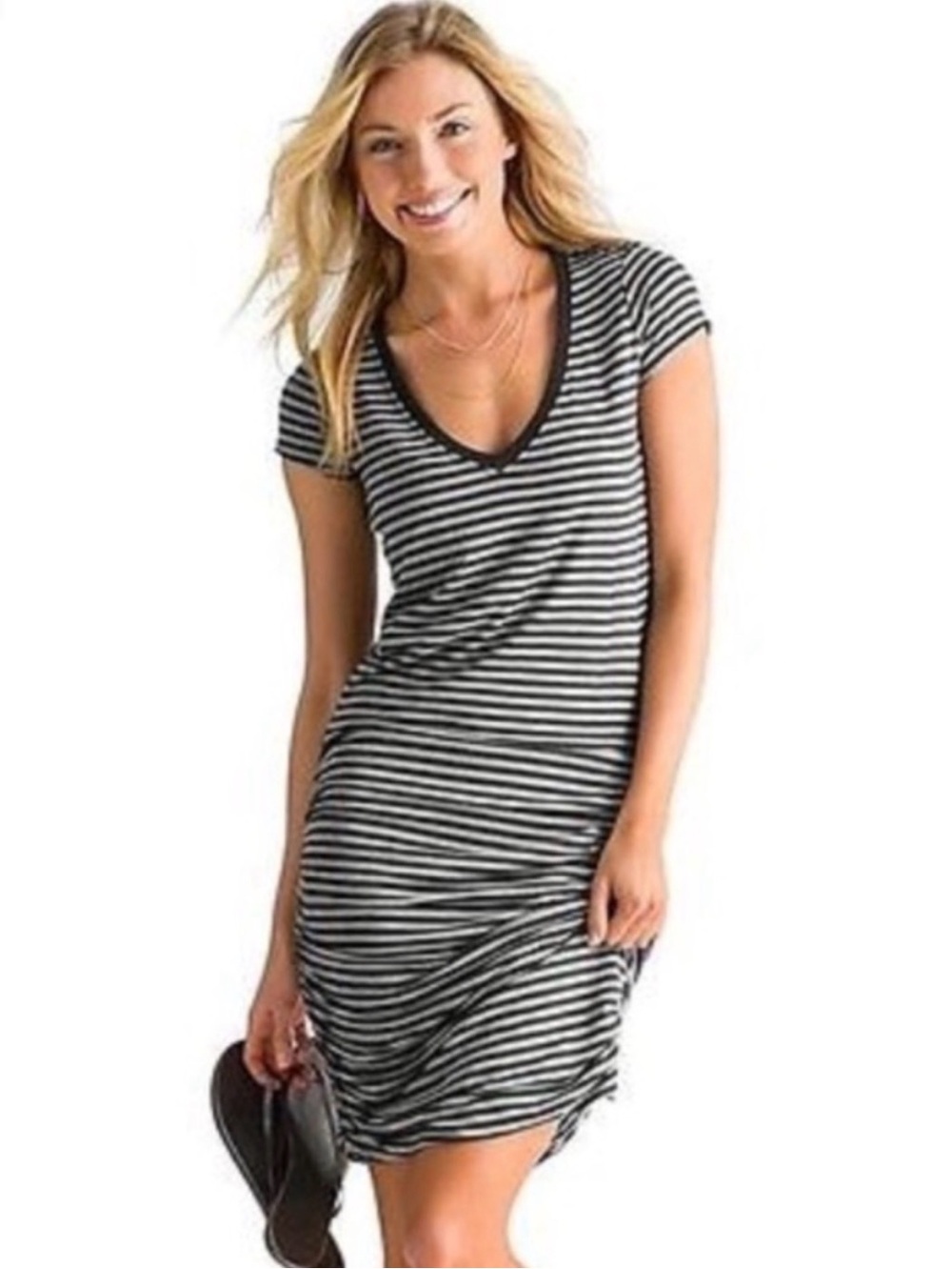 EUC- Athleta ‘Topanga’ Striped T Shirt Dress w/Ruched Sides